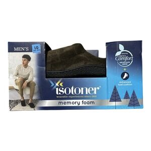 ISOTONER Men Brown Corduroy Slippers Memory Foam Eco Comfort Size L 9.5-10.5 NIB